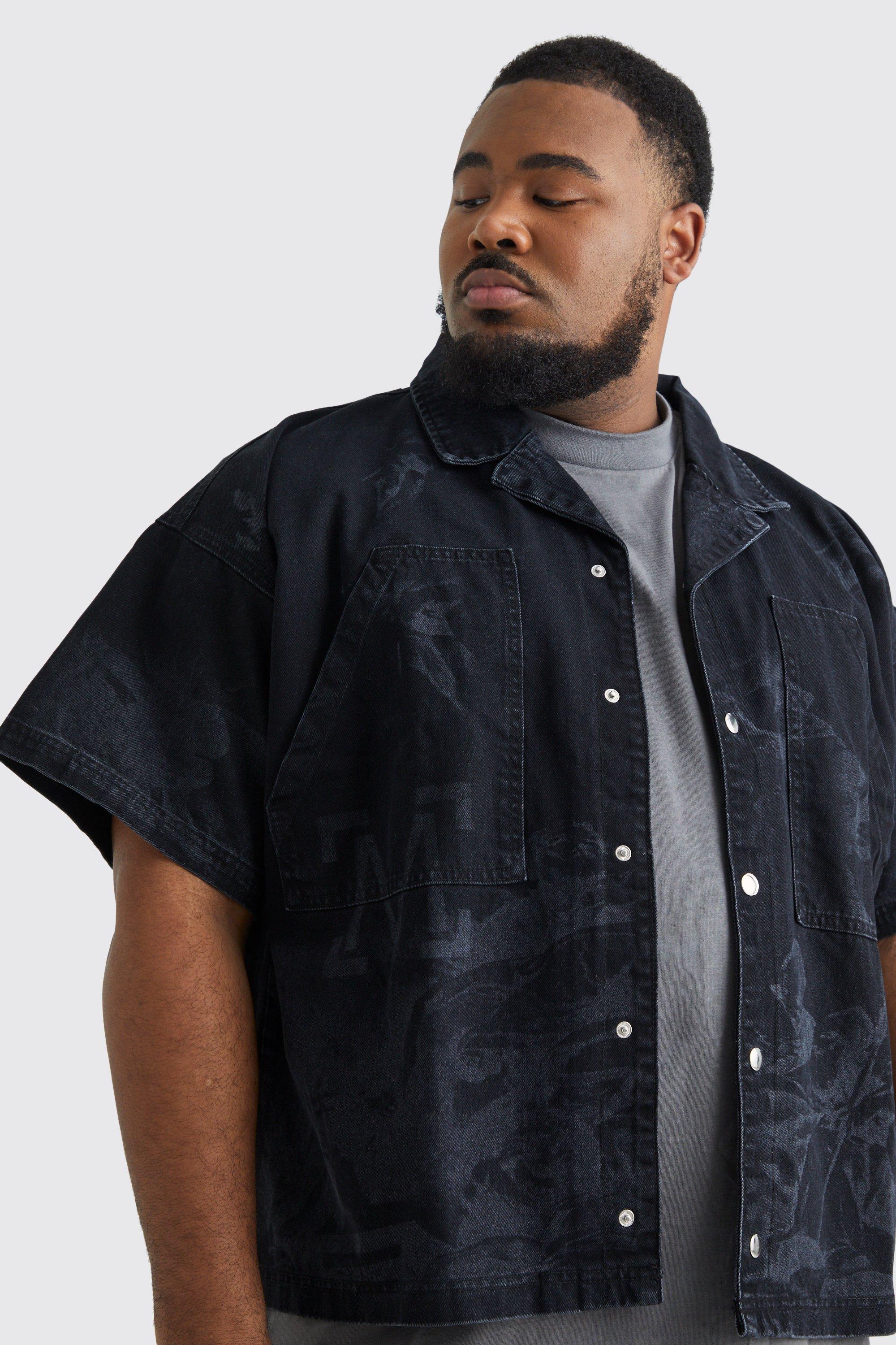 Washed black denim sales shirt